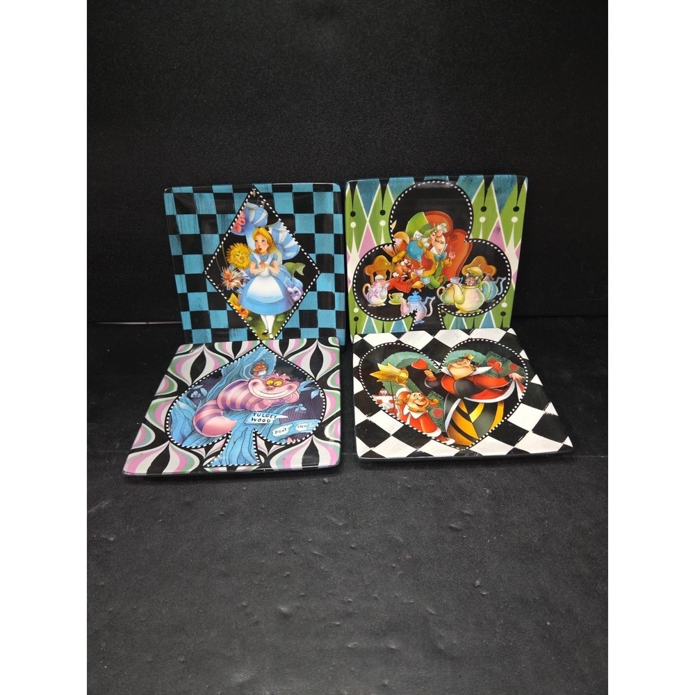 Alice in Wonderland Ceramic Plates, Set of 4 Disney Parks Collectible Dinnerware